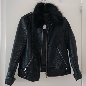 F21 black faux leather jacket - size L
